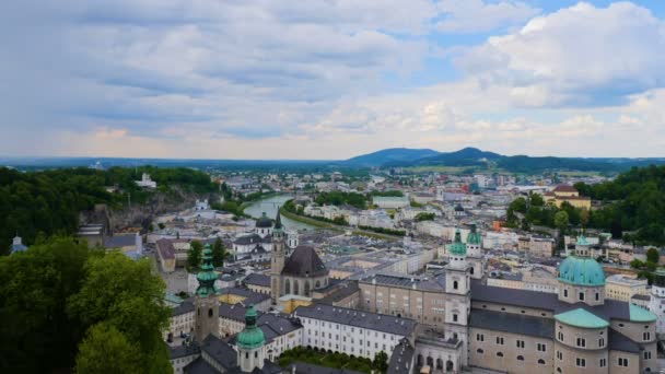 Time Lapse Spring Weather Quite Cold Salzburg Cityscape Salzach River — Stock Video