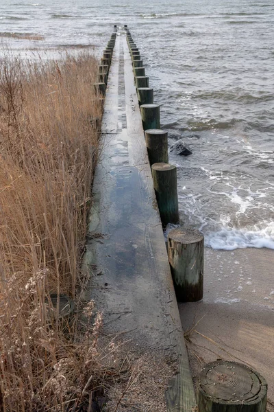 Beach Connecticut Winter Looking Out Long Island Sound Old Wooden — Stock Photo, Image