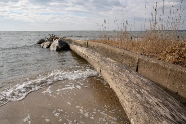 Playa Connecticut Invierno Con Vistas Long Island Sound Con Viejo —  Fotos de Stock