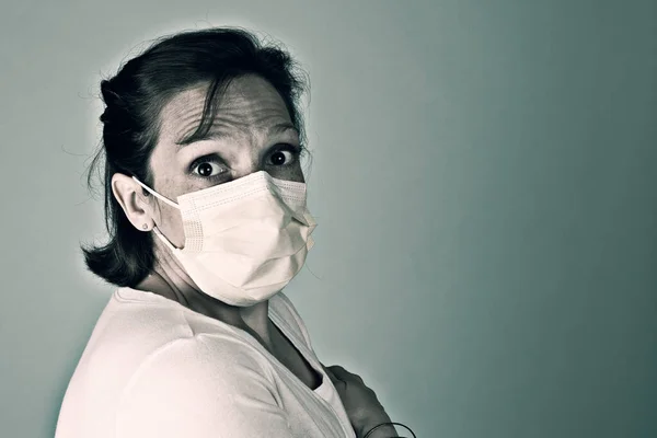 Dystopian Scared Woman wearing a mask — Stock Photo, Image