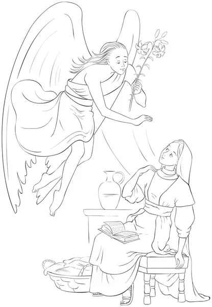 Страница Раскраски Объявлений Ангел Гавриил Сообщает Марии Воплощении Иисуса Доступна — стоковый вектор