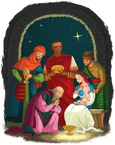 Nativity Scene Jesus Mary Joseph Three Kings Wise Men Christian Vector Graphics