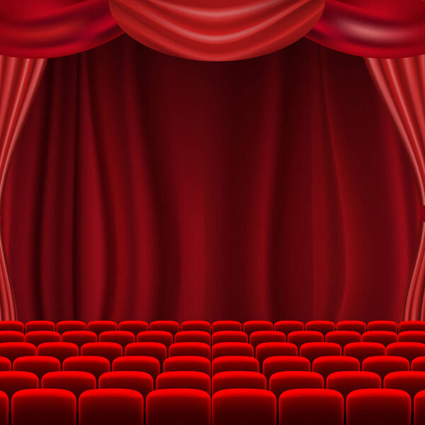 Cinema Screen With Curtains With Gradient Mesh, Vector Illustration