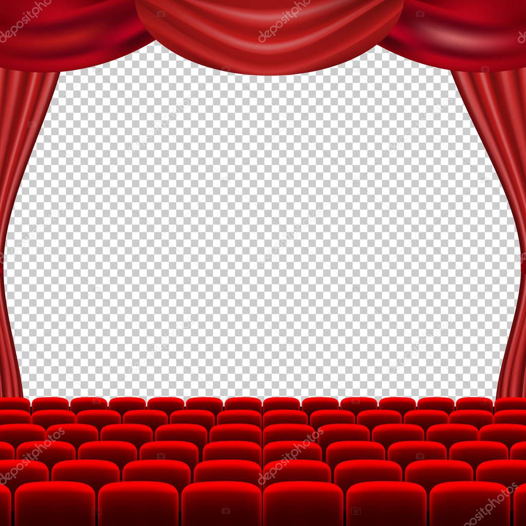 Cinema Screen With Red Curtains Isolated Background With Gradient Mesh, Vector Illustration