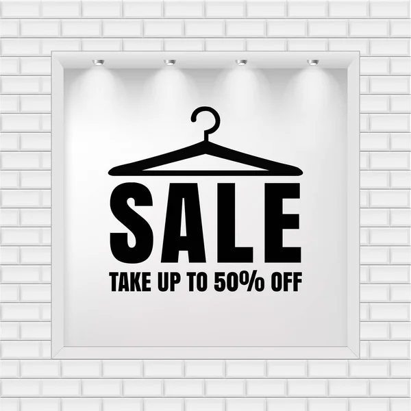 Sale Banner Lights Brick Wall — Stock Vector