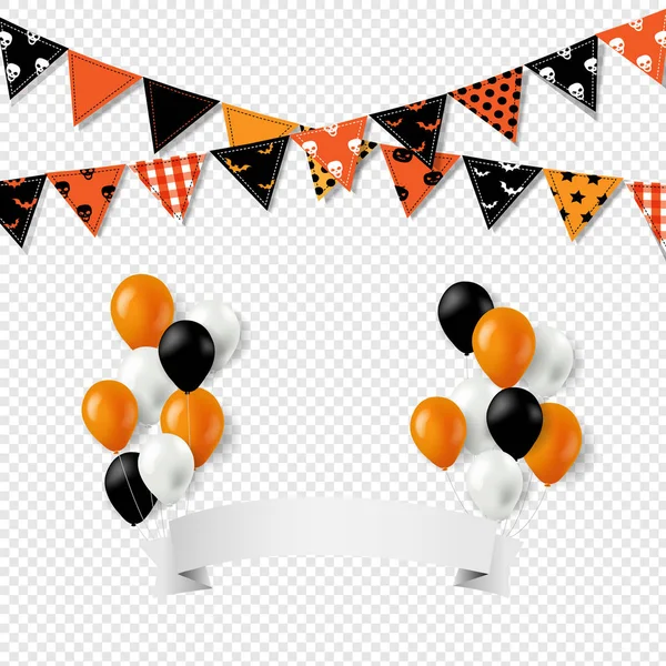 Halloween Bunting Flaggor Med Banderoll Och Ballonger Transparent Bakgrund Med — Stock vektor