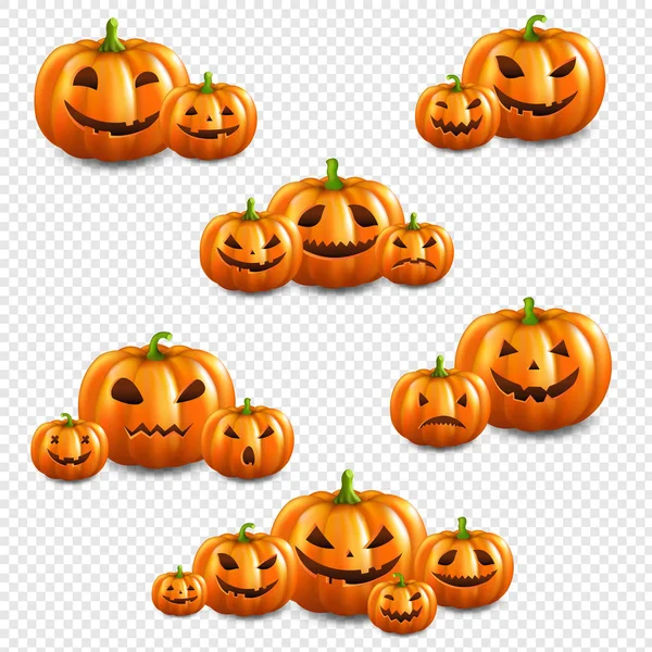 Calabazas Conjunto Aislado Fondo Transparente Con Malla Gradiente Ilustración Vectorial — Archivo Imágenes Vectoriales