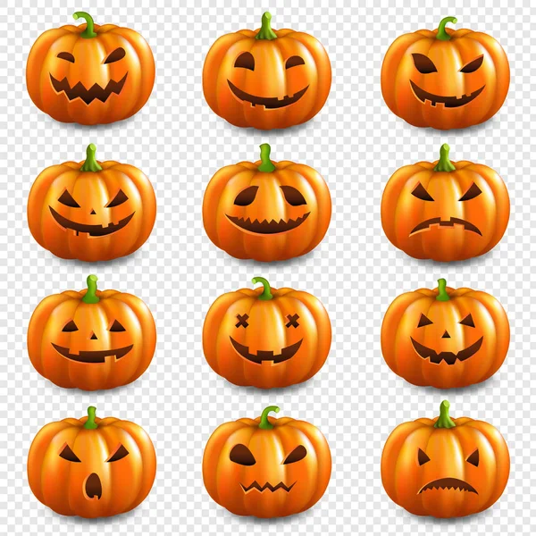 Calabazas Conjunto Aislado Fondo Transparente Con Malla Gradiente Ilustración Vectorial — Archivo Imágenes Vectoriales