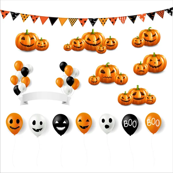 Conjunto Iconos Halloween Con Globos Calabazas — Vector de stock