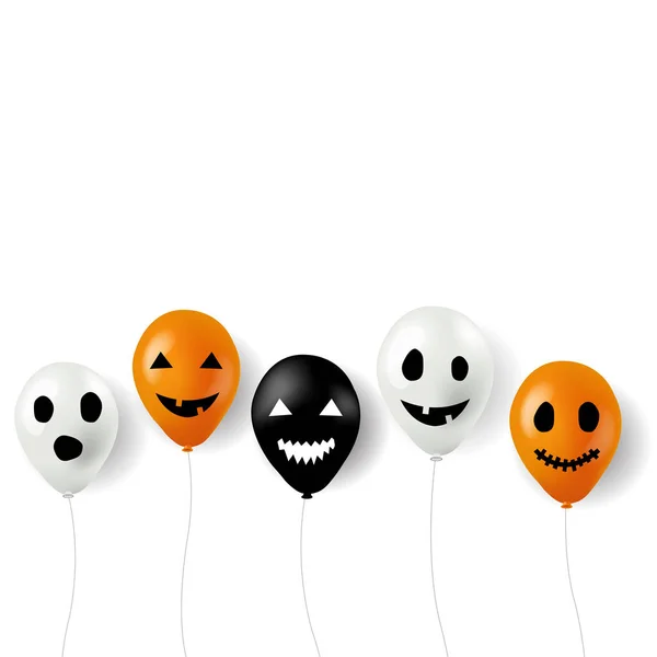 Halloween Ballonger Med Ansikten Vektor Illustration — Stock vektor