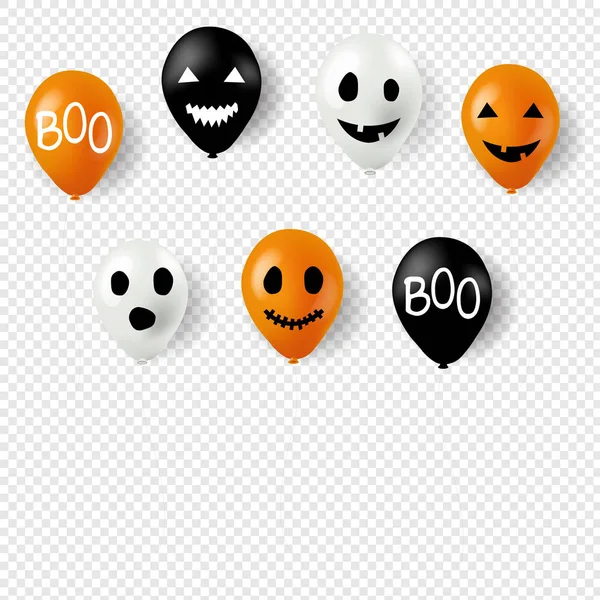 Halloween Ballonger Med Ansikten Vektor Illustration — Stock vektor