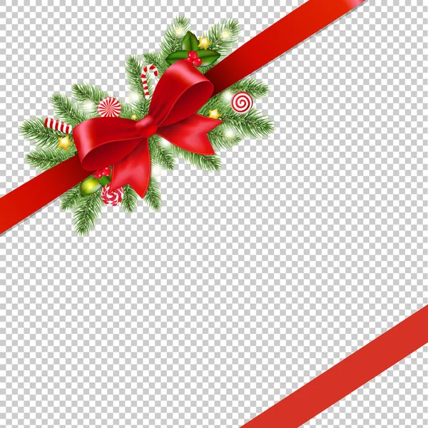 Weihnachten Red Ribbon Bow Isolated Transparent Hintergrund Mit Gradientennetz Vektor — Stockvektor