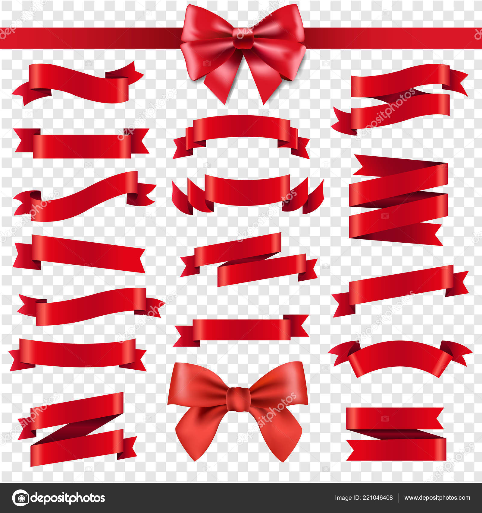 Cute red ribbons and bows top side view set Vector Image