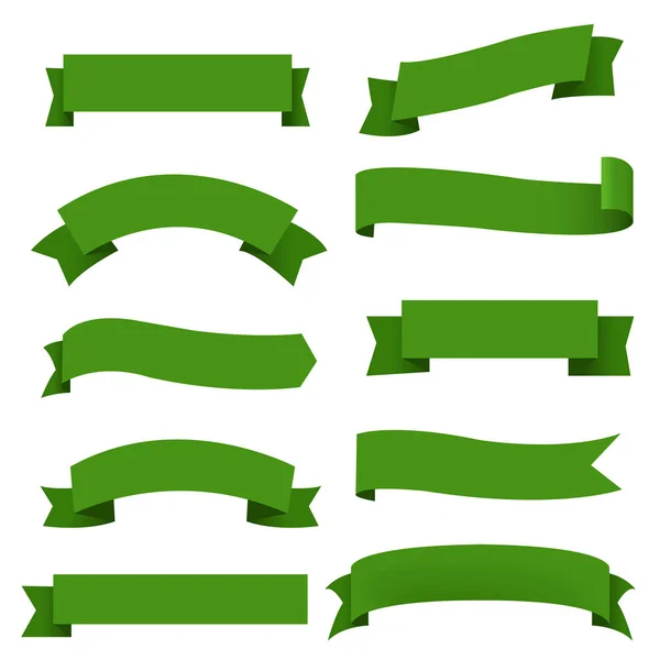 Big Green Ribbons Set Fundal Alb Ilustrație Vectorială — Vector de stoc
