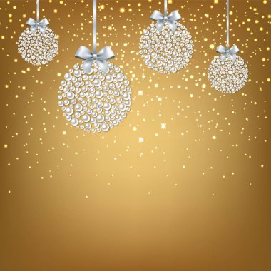 Altın Xmas kartpostal topları, vektör çizim ile