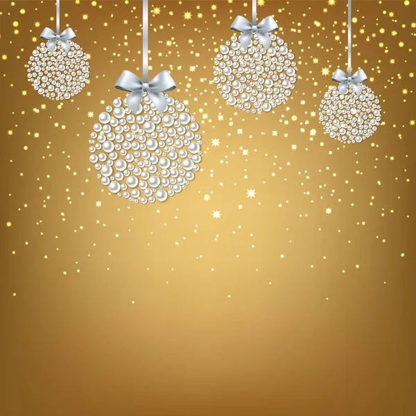 Altın Xmas kartpostal topları, vektör çizim ile