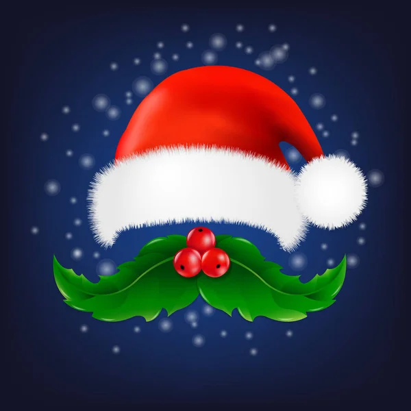 Bıyık Santa Claus Cap Noel Kartı Illüstrasyon Vektör — Stok Vektör