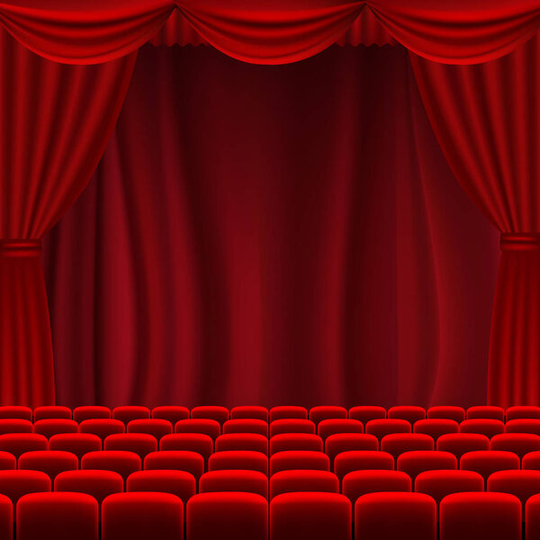 Cinema Screen With Red Curtains, Vector Illustration