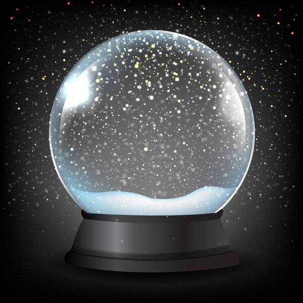 Winter Snow Globe With Black Background With Gradient Mesh, Vector Illustration
