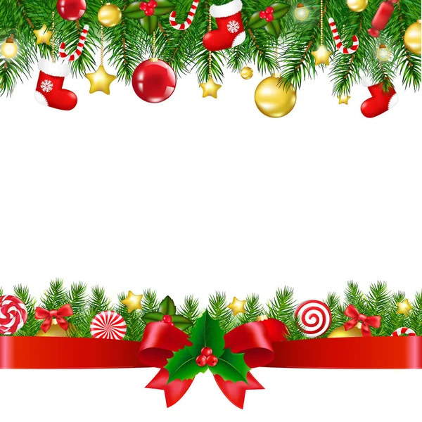 Vánoční Jedle Strom Hranice Izolovaných Bílém Pozadí — Stockový vektor