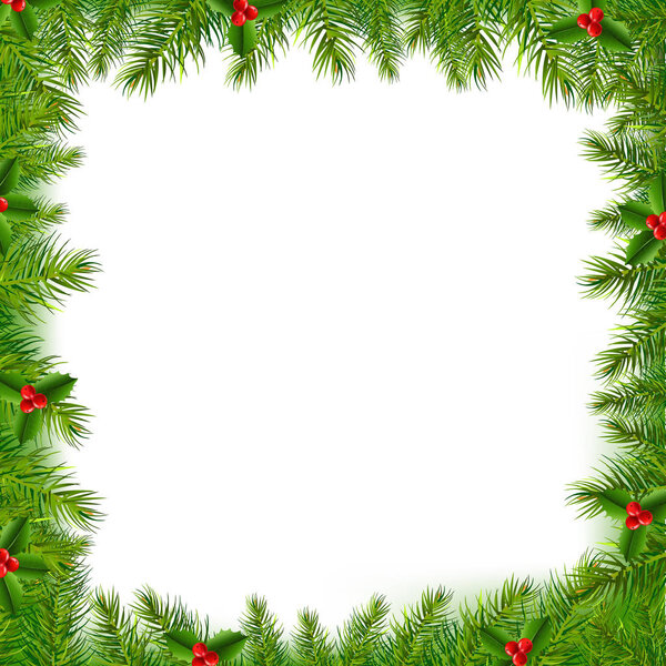 Christmas Fir tree Border isolated on white background