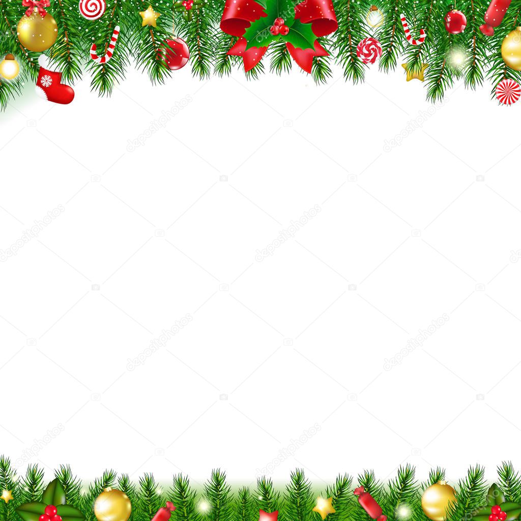 Christmas Fir tree Borders isolated on white background