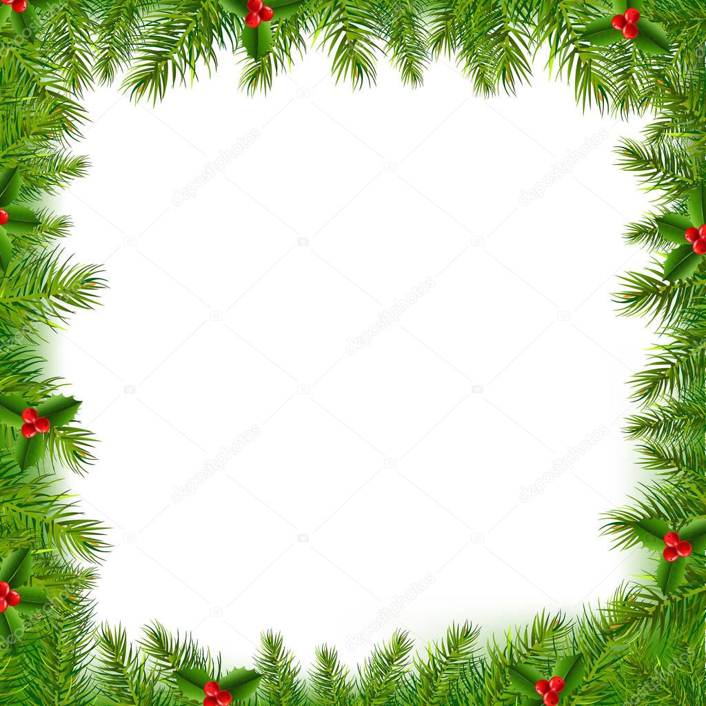 Christmas Fir tree Border isolated on white background