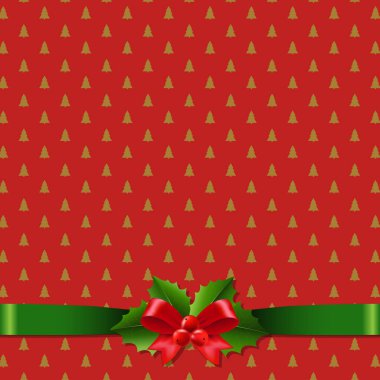 Holly Berry ile Kızıl Noel Arkaplanı Gradyan Örgü, Vektör İllüzyonu