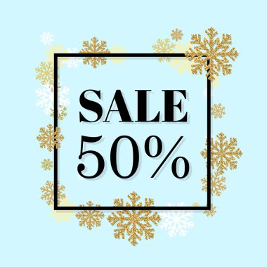 Kış satış poster altın kar taneleri ile