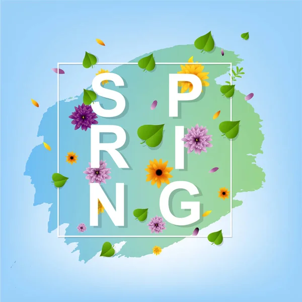 Texto de primavera con hoja — Vector de stock