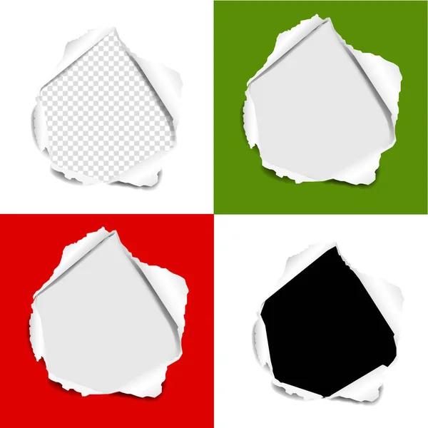 Ensemble de papier déchiré trou fond isolé — Image vectorielle