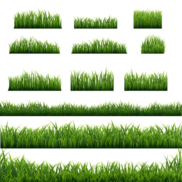 Big Set Green Grass Borders — стоковый вектор
