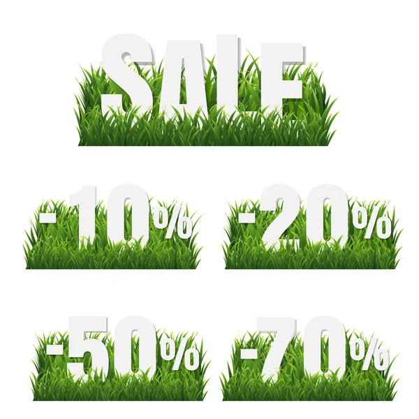 Groene gras grens met verkoop poster set — Stockvector