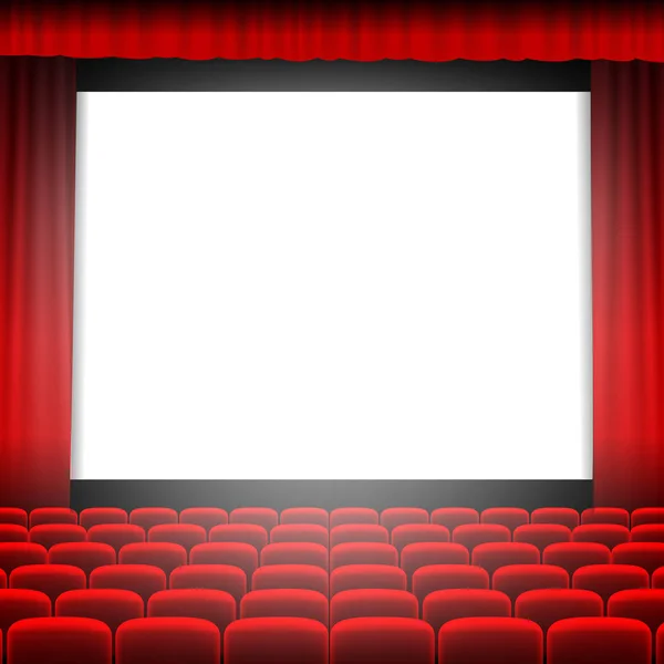 Tela de cinema com cortina vermelha — Vetor de Stock