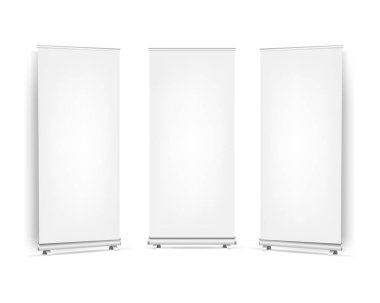 Koleksiyon Roll Up Banners Yalıtılmış Beyaz Arka Plan ayarlayın