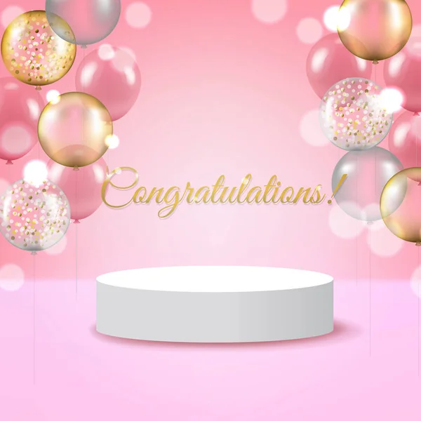 White  Round Podium Pedestal Scene With Pink Background And Colo — ストックベクタ