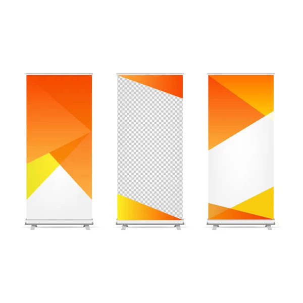 Roll up banners set geïsoleerde witte achtergrond — Stockvector