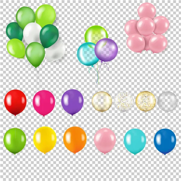 Set de globos coloridos Fondo transparente aislado — Vector de stock