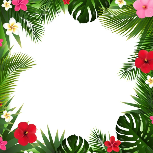 Letni plakat z tropikalnymi kwiatami i listwami — Wektor stockowy