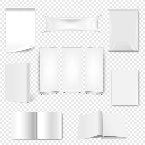 Big Set Papierbuch und Banner isoliert transparenten Hintergrund — Stockvektor