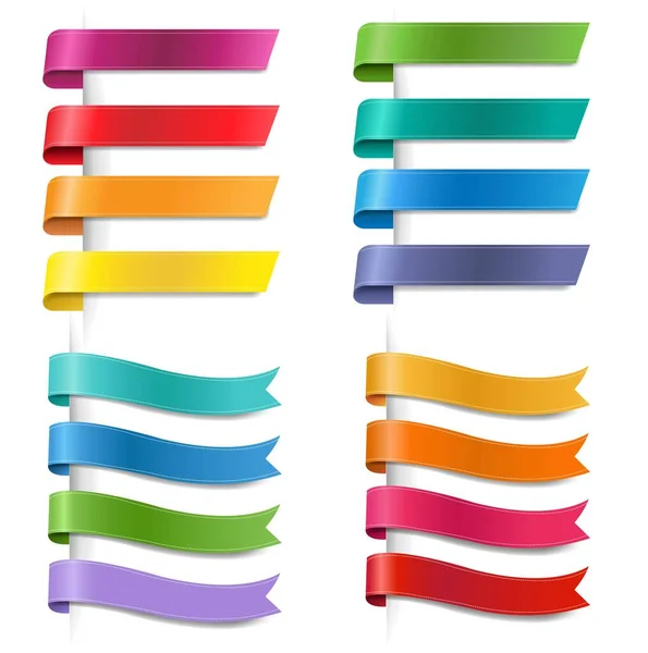 Silk Colorful Ribbons collection White Background — Stock Vector