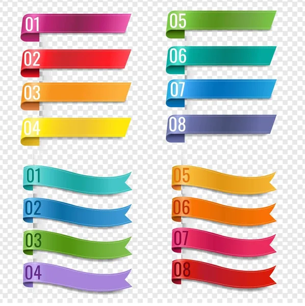 Infografic Colorful Ribbons collection Transparent Background — Stock Vector