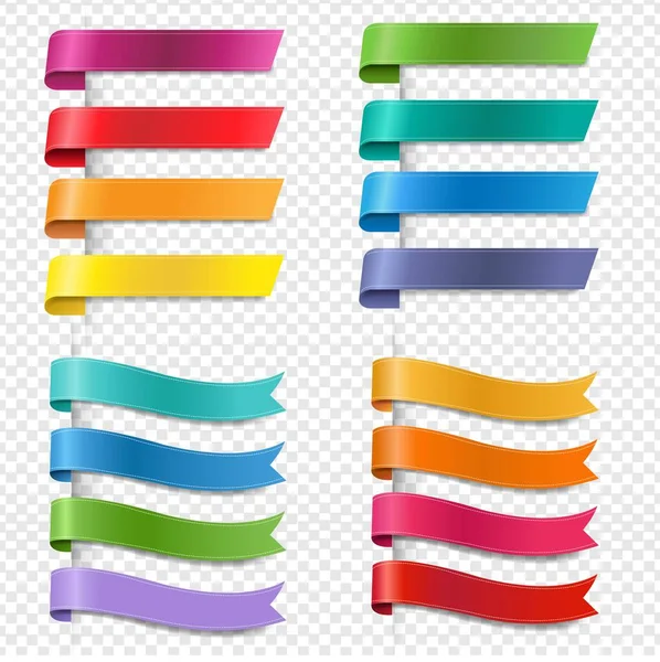 Silk Colorful Ribbons collection Transparent Background — Stock Vector