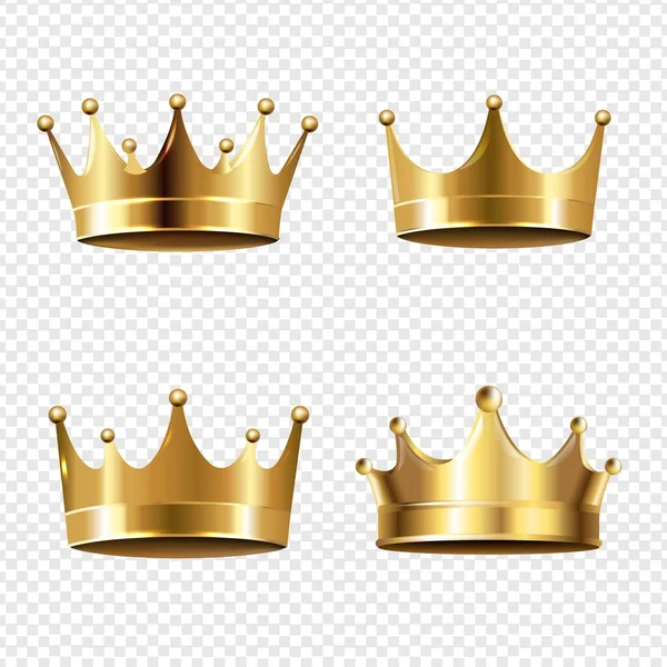 Golden Crown Set izolált átlátható háttér — Stock Vector