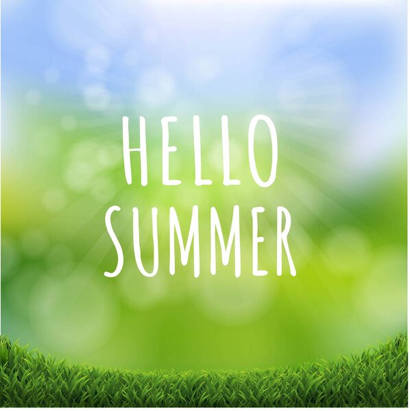 Hello Summer Poster With Green Grass