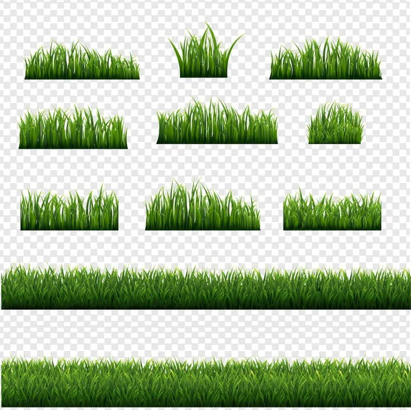 Groot groen gras frame set geïsoleerde transparante achtergrond — Stockvector