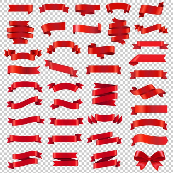 붉은 리본이 분리 된 하얀 배경을 설정 — 스톡 벡터