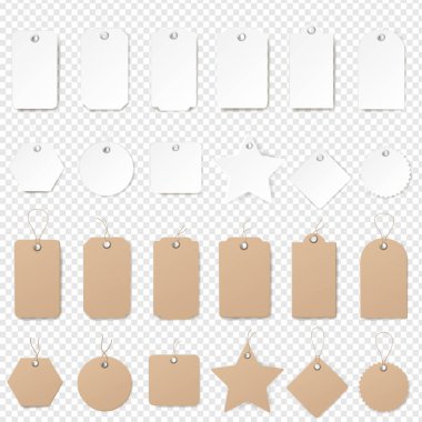 Beyaz ve Karton Etiketleri İzole Şeffaf Arkaplan Ayarları