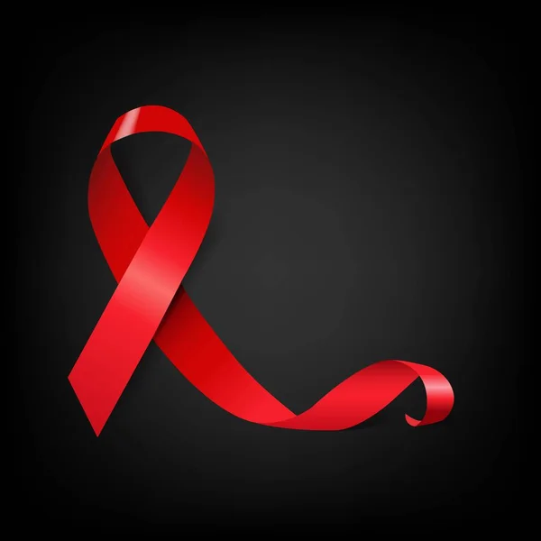 Aids Day Symbol Red Ribbon Black Background — Stock Vector