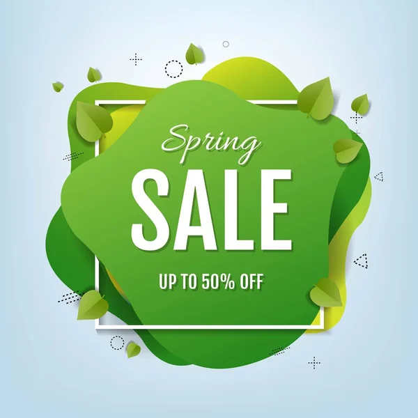 Spring Sale Speech Bubble Banner With Leaves — Stock Vector